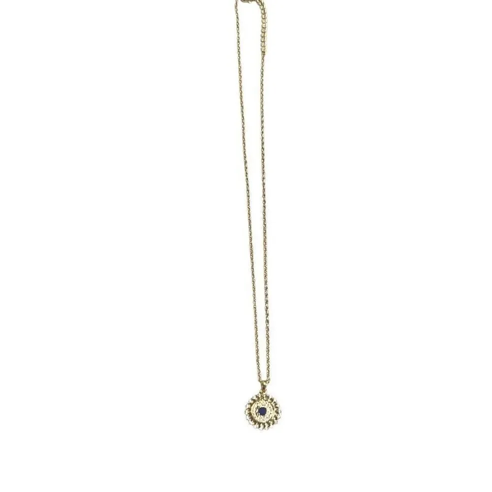 Evil Eye Gold Blue Bling Sunburst Adjustable Fashion‎ Necklace NEW